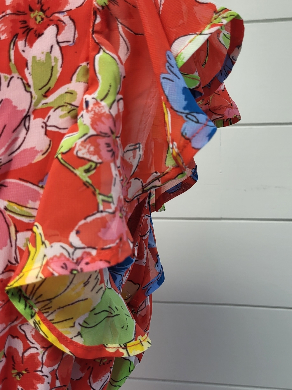 Jessica Simpson Red Floral Midi Dress with Yellow, Blue & Green Accents - Picture 11 of 12